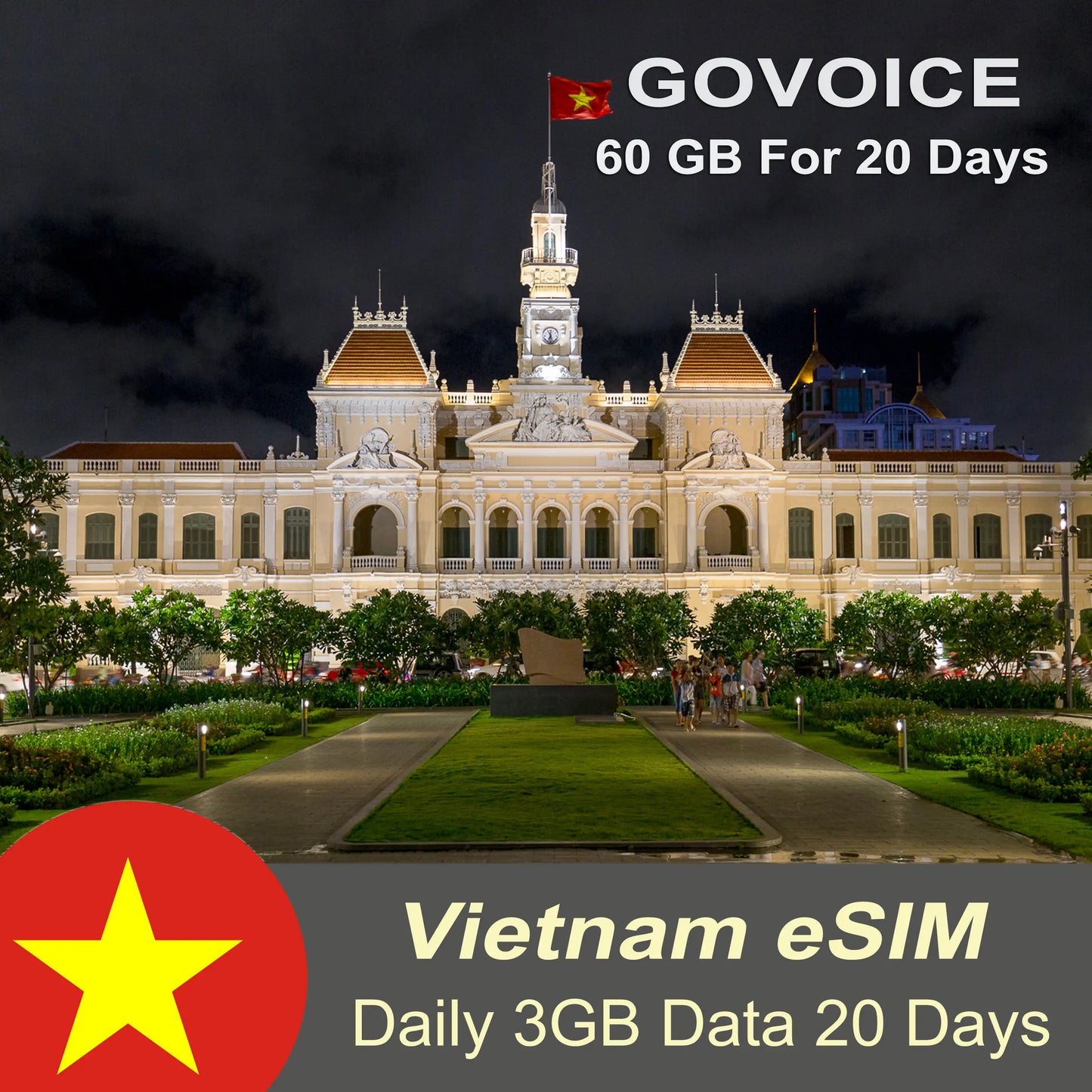 Vietnam eSIM - GOVOICE Daily 3 GB Data + Free Calls For 20 days | Vietnamobile