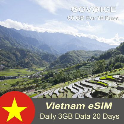 Vietnam eSIM - GOVOICE Daily 3 GB Data + Free Calls For 20 days | Vietnamobile