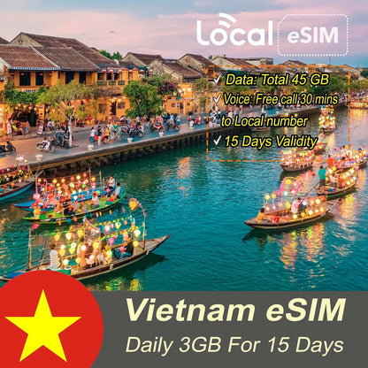 Vietnam Local eSIM For 7-15-30 Days | Up to 6GB/day
