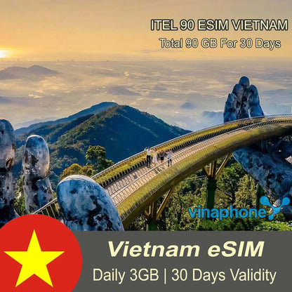 Vietnam eSIM Daily 3GB, Total 90GB For 30 days | Itel 90