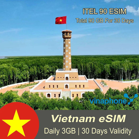 Vietnam eSIM Daily 3GB, Total 90GB For 30 days | Itel 90